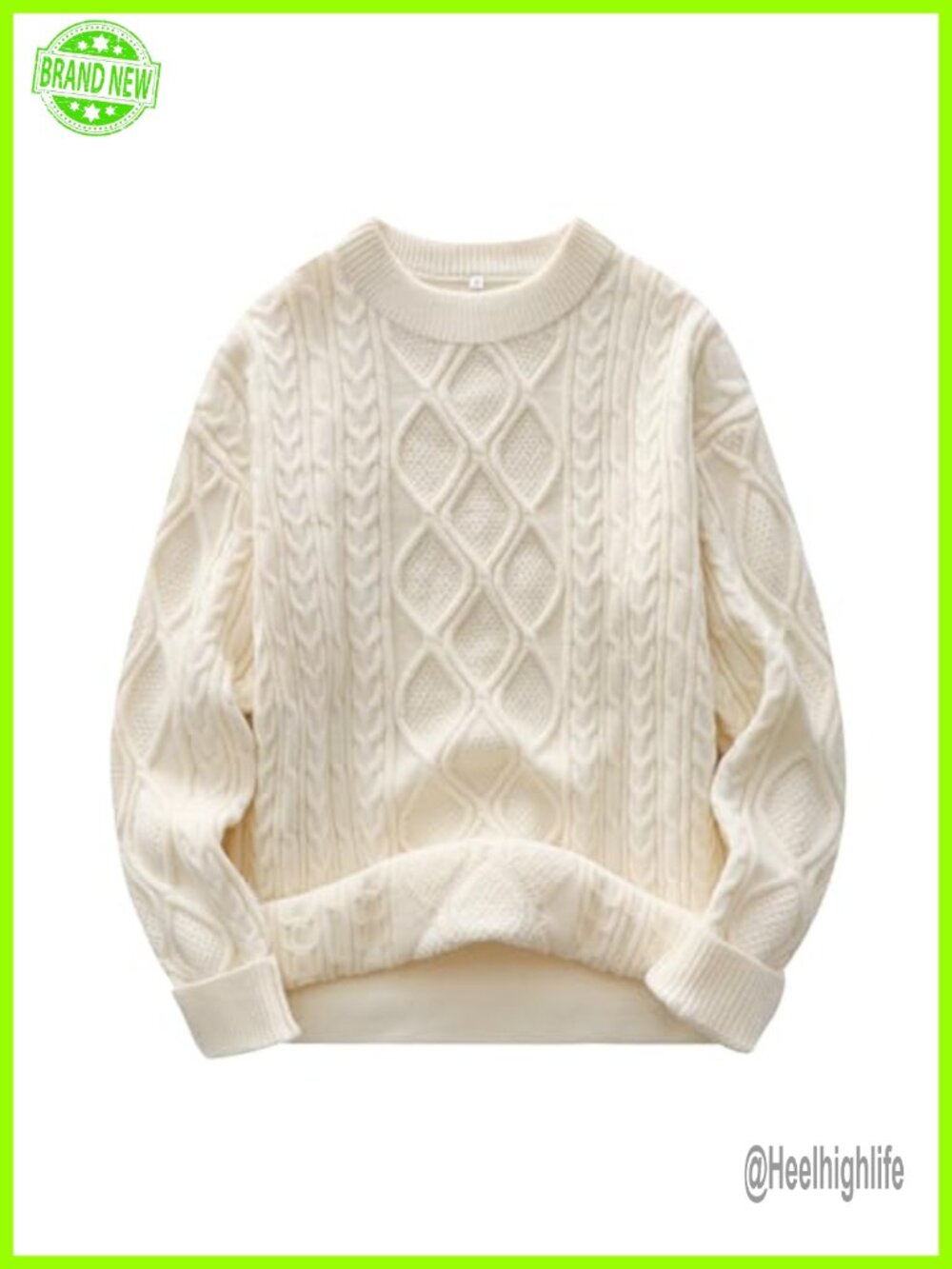 Oversized Cable Knit Sweater Crew Neck Long Sleeve Pullover